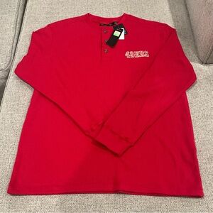 NFL Red Long-Sleeve Henley with 49ERS Embroidery